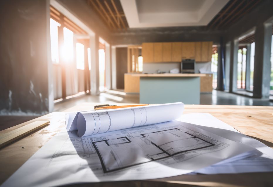 Plan de chantier dans un local en construction à Tartas